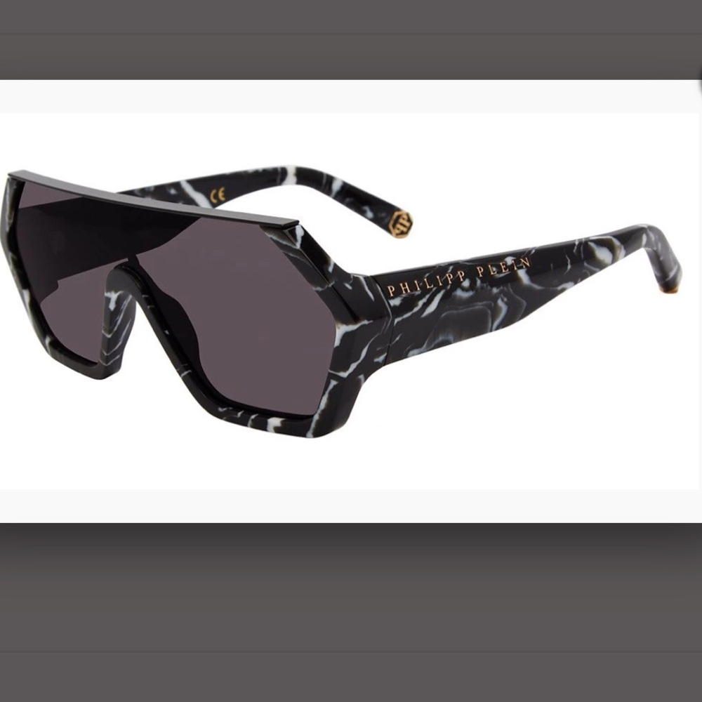 Philipp Plein Black Oversized Sunglasses with Marble Detail